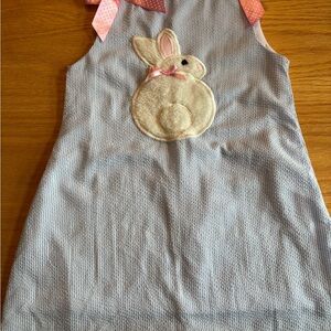 LIL Cactus Girls 4T Easter Spring Dress Blue White Seersucker  Bunny Appliqué **